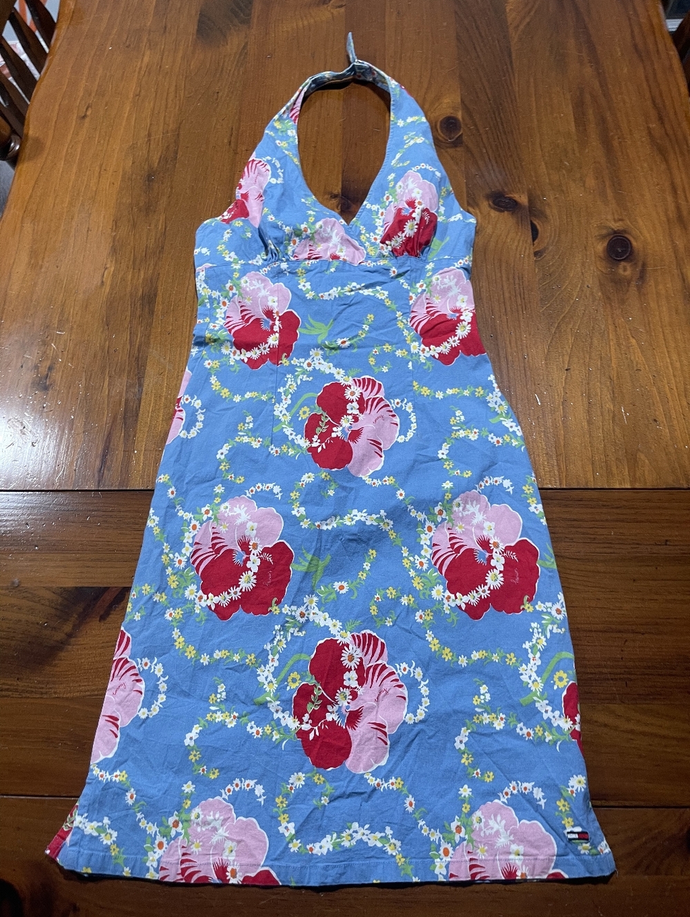 Tommy Hilfiger Jeans Vintage Womens 100% Cotton Floral Halter‎ Dress Size Small